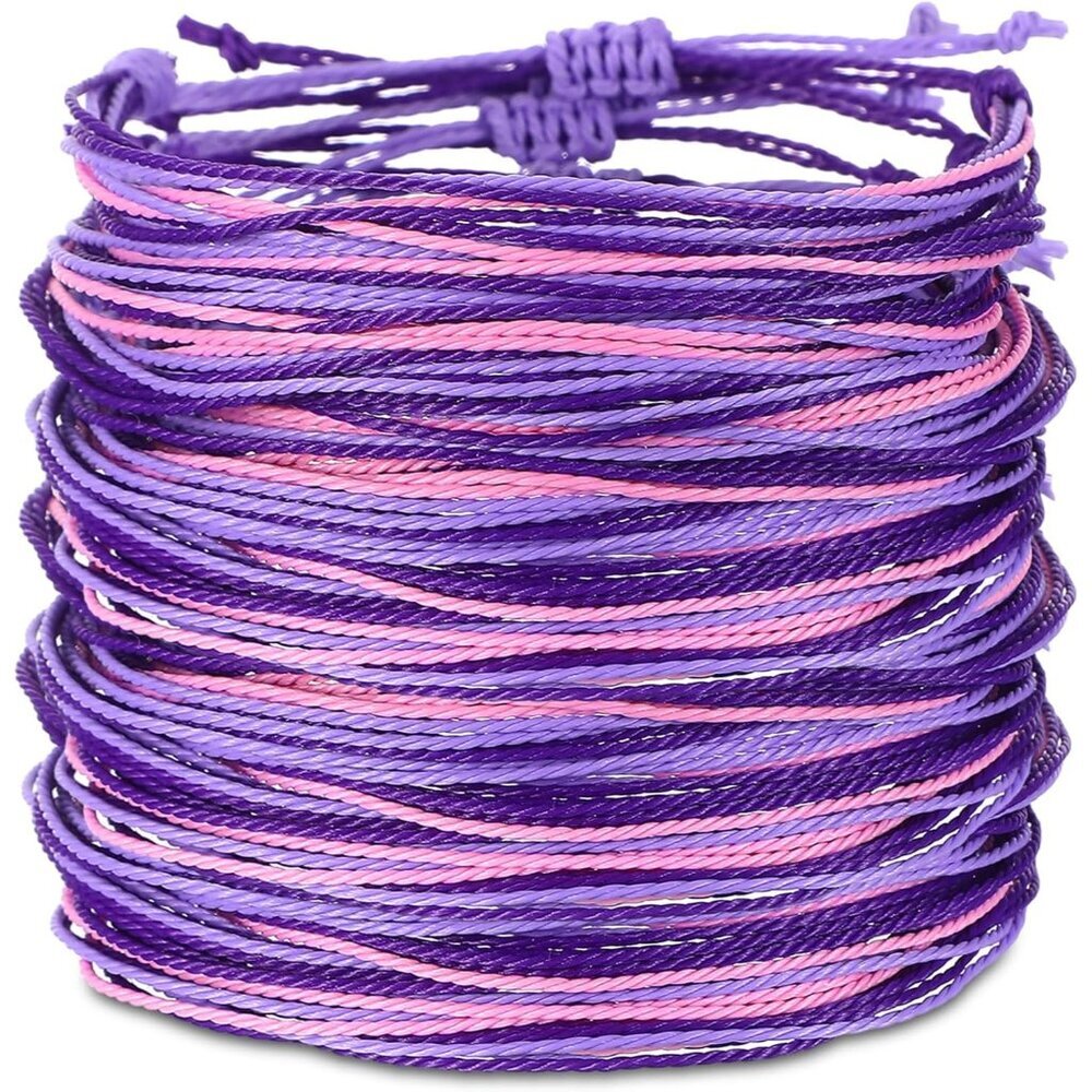 100 Pcs Inspirational Awareness Bracelets for Charity, Purple, Wax Cord